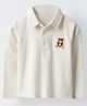 Spunkies Cotton Knit Full Sleeves Teddy Bear Patch Detailed Polo Tee - Off White