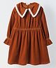 Spunkies Velvet Woven Full Sleeves Lace Detailed Peter Pan Collared Dress - Brown