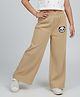 Spunkies Cotton Rib Knit Panda Embroidered Track Pants - Beige