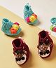 MayRa Knits Hand Knitted Pack Of 2 Animal & Floral Designed Booties - Magenta & Blue