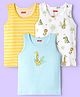 Babyhug 100% Cotton Knit Sleeveless Sando with Dino Print & Stripes Pack of 3 - Yellow White & Light Blue