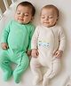 Somersault Cotton Woven Pack Of 2 Full Sleeves Typography & Vehicles Printed Footed Sleepsuits - Sea Green & White