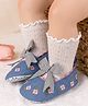 Neska Moda Floral Embroidered Bow Applique Detailed Slip On Booties - Blue