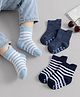 Cute Walk by Babyhug Non Terry Knit Ankle Length Anti Bacterial Anti Skid Socks With Stripes Pack Of 3 - Navy Blue Light Blue & Black