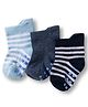 Cute Walk by Babyhug Non Terry Knit Ankle Length Anti Bacterial Anti Skid Socks With Stripes Pack Of 3 - Navy Blue Light Blue & Black