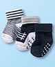Cute Walk by Babyhug Non Terry Knit Ankle Length Anti Bacterial Anti Skid Socks With Stripes Pack Of 3 - Black White & Grey