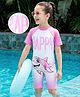 Bosky Swimwear Half Raglan Sleeves Legged Swimsuit with Shark Print - Pink