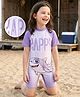 Bosky Swimwear Half Raglan Sleeves Legged Swimsuit with Shark Print - Lavender