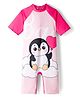 Bosky Swimwear Half Raglan Sleeves Legged Swimsuit with Penguin Print - Pink