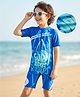 Bosky Swimwear Half Raglan Sleeves Legged Swimsuit with Surfing Print - Blue