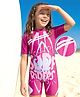 Bosky Swimwear Half Raglan Sleeves Legged Swimsuit with Surfing Print - Pink