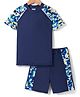 Bosky Swimwear Half Sleeves Solid Two Piece Swimsuit - Navy Blue