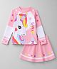 Bosky Swimwear Full Raglan Sleeves Unicorn Printed Two Piece Swimsuit - Pink