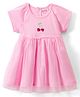 Bonfino Cotton Knit Half Raglan Sleeves Dress with Mesh & Sequin Detailing - Pink