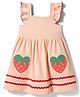Bonfino 100% Cotton Knit Flutter Sleeves Dress with Strawberry Patch & Embroidery - Pink