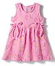 Bonfino 100% Cotton Knit Sleeveless Cherry Printed Frock With Bow Applique - Pink