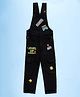 Kiddopanti Denim Sleeveless Game On & Level Up Text Patch Detailed Dungaree - Black