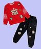 Kiddopanti Fleece Knit Christmas Theme Full Sleeves North Pole Vibes & Snowflake Printed Sweatshirt & Joggers Set - Red & Black