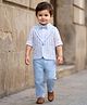 Babyhug Knit Full Sleeves Solid & Striped 3 Piece Party Suit with Bow - Light Blue