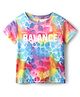 Pine Active  Knit Half Sleeve High Stretch Tie & Dye T-Shirt with Water Colour Effect & Text Print - Multicolor