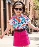 OLLINGTON ST. Cotton Half Sleeves Printed Top & Knit Skirt Set With Belt - Multicolor & Pink