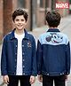 Pine Kids Disney Full Sleeves Front Button Cut & Sew Denim Jacket with Front & Back Mickey Mouse Graphic - Navy Blue