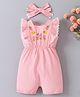 Mark & Mia Cotton Sleeveless Floral Embroidered Lace & Frill Detailing Jumpsuit with Headband - Pink
