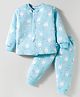 Teddy Fleece Knit Full Sleeves Co-ords Night Suit With Animal Print - Light Blue