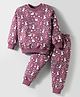 Teddy Fleece Knit Full Sleeves Co-ords Night Suit With Animal Print - Mauve