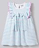 Bonfino 100% Cotton Knit Sleeveless Striped Frock With Bow Applique - Light Blue