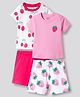 Bonfino 100% Cotton Knit Half Sleeves Fruit Printed T-Shirt & Shorts Night Suit Pack of 2 - Pink & White