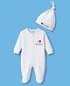 Wonderchild Full Sleeves I Love Mummy Text Embroidered Footed Sleepsuit With Cap - White