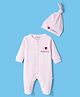 Wonderchild Full Sleeves I Love Mummy Text Embroidered  Footed Sleepsuit With Cap - Pink