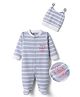 Wonderchild Full Sleeves Striped & Typography Embroidered Sleepsuit With Cap - Grey