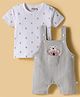 Wonderchild Half Sleeves Tee With Koala Patch Detailed Dungaree - White & Grey