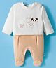 Wonderchild Full Sleeves Animals Embroidered Sleepsuit - White & Beige
