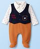 Wonderchild Full Sleeves Abstract Printed Romper With Attached Waistcoat - White & Rust