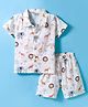 Wonderchild Half Sleeves Animals Printed Coordinating Shirt & Shorts Set - White