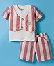 Wonderchild Half Sleeves Striped & Chevron Designed Waistcoat Attached Tee With Shorts Set - Cream