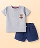 Wonderchild Half Sleeves Teddy Bear Embroidered Tee With Shorts Set - Grey
