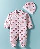 Wonderchild Full Sleeves Animals Printed Sleepsuit With Cap - Peach