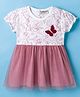 Wonderchild Half Sleeves Floral Printed Butterfly Applique Detailed Knee Length Dress - White & Mud Pink