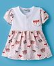 Wonderchild Half Sleeves Animals Printed Fox Applique Detailed Knee Length Dress - White & Peach