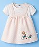 Wonderchild Giraffe Embroidered Pinafore Dress With Half  Sleeves Top - White & Cream