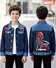 Pine Kids Marvel Full Sleeves Front Button Cut & Sew Denim Jacket with Front & Back Spiderman Graphic - Navy Blue