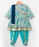 TEENTAARE Cotton Woven Three Fourth Sleeves Floral Printed Kurti Salwar Set with Dupatta - Aqua Blue