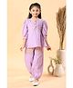 MASTARANG Cambric Woven Three Fourth Puffed Sleeves Thread Work Embroidered Top & Salwar Set - Lilac