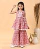 MASTARANG Cambric Woven Sleeveless Floral Printed Lace Detailed Kurti & Sharara Set - Peach