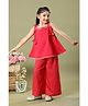 MASTARANG Muslin Woven Sleeveless Stones Embellished Top & Palazzo Set - Red