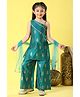MASTARANG Chanderi Woven One Shoulder Floral Embroidered Kurti & Palazzo Set With Dupatta - Green